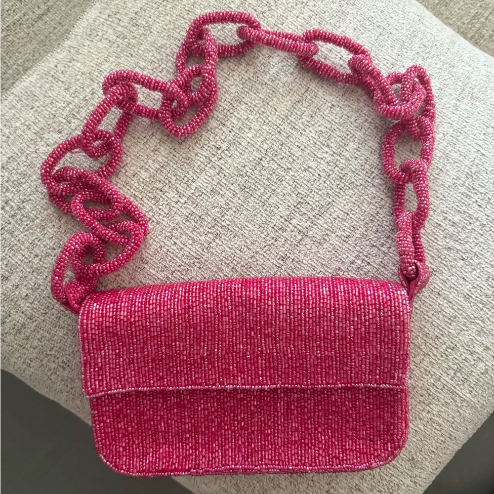 SOLD - Pink Beaded Bag with Beaded Chain Strap